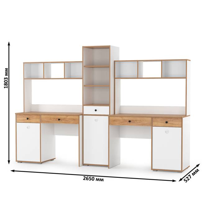 Детская мебельная стенка для двоих детей Вуди цвет белый премиум/дуб крафт золотой