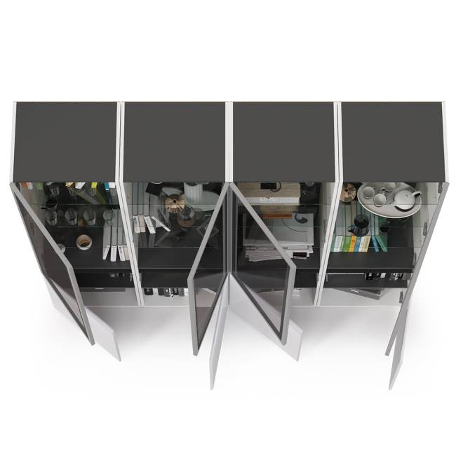 Набор шкафов со стеклом Сидней № 18 цвет белый/чёрный/фасады МДФ белый глянец