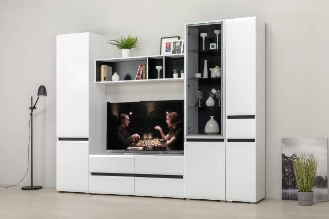 Сидней Комплектация № 25 цвет белый/чёрный/фасады МДФ белый глянец Сидней Комплектация № 25 цвет белый/чёрный/фасады МДФ белый глянец