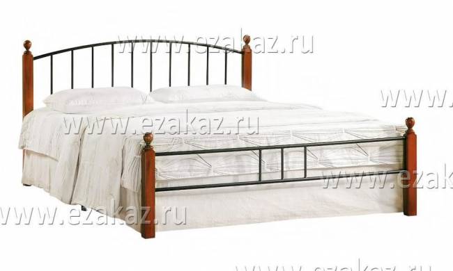 Кровать AT-915 дерево гевея/металл, 160*200 см (Queen bed), красный дуб/черный дуб темный дерево гевея/металл