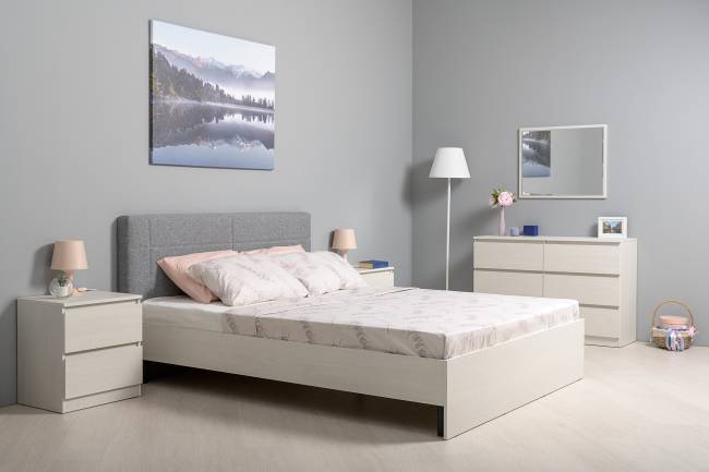 Кровать двуспальная с мягкой спинкой Ника 11.37 цвет ясень анкор светлый Кровать двуспальная с мягкой спинкой Ника 11.37 цвет ясень анкор светлый