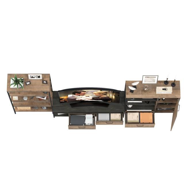 Комод с дверкой и ящиком с ТВ-тумбой для гостиной Трувор и открытый стеллаж с полками цвет дуб гранж песочный/интра Комод с дверкой и ящиком с ТВ-тумбой для гостиной Трувор и открытый стеллаж с полками цвет дуб гранж песочный/интра