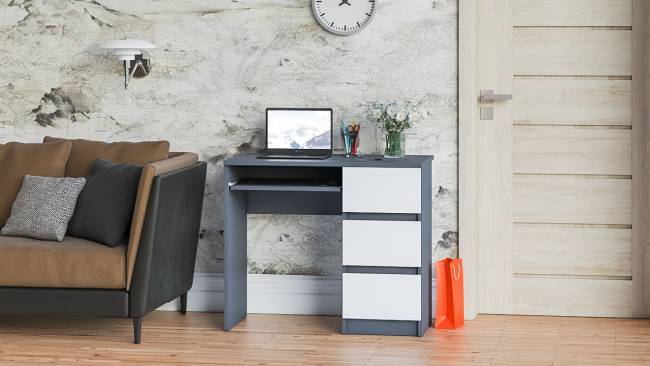 Стол компьютерный три ящика Мори МС-6 правый цвет графит/белый Стол компьютерный три ящика Мори МС-6 правый цвет графит/белый