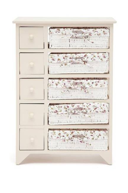 Комод с 5-ю корзинами и 5-ю ящиками Secret De Maison CABAS ( mod. 4323 ) paulownia, мдф, 50x30x73см, butter white (слоновая кость), ткань -розочки butter white (слоновая кость) дерево павловния, мдф