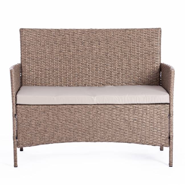 Лаундж сет (диван+2кресла+столик+подушки) (mod. 210013 А) пластиковый ротанг, 107х60х83см/60х60х83см/79,5х45,5х34см, серый, ткань: DB-11 светло-серый