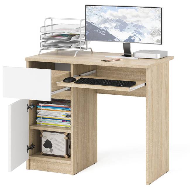 Стол компьютерный Мори МС-1 левый цвет дуб сонома/белый Стол компьютерный Мори МС-1 левый цвет дуб сонома/белый