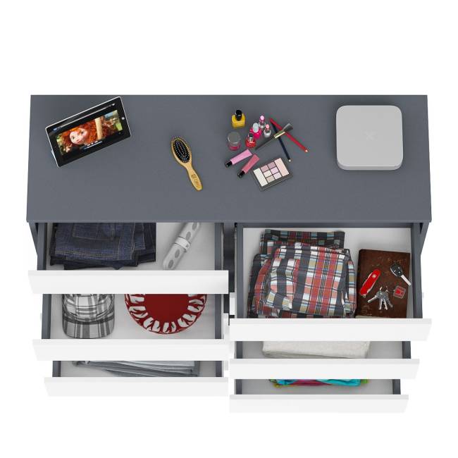 Комод высокий на десять выдвижных ящиков Мори МК1200.10 цвет графит/белый