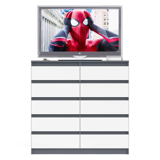 Комод высокий на десять выдвижных ящиков Мори МК1200.10 цвет графит/белый