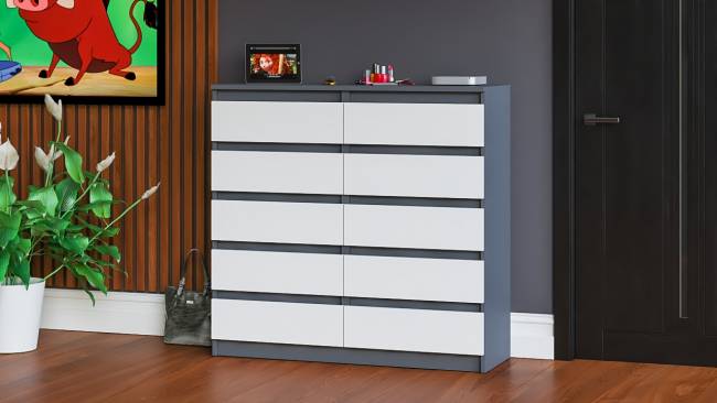 Комод высокий на десять выдвижных ящиков Мори МК1200.10 цвет графит/белый