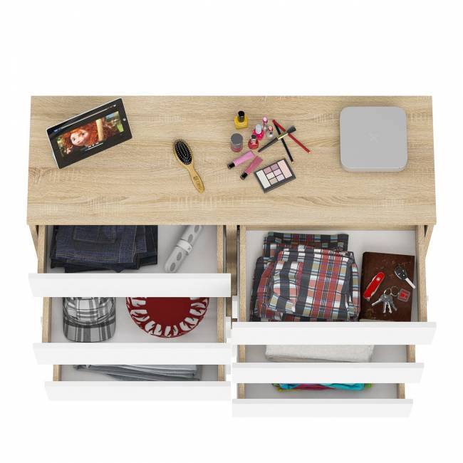 Комод высокий на десять выдвижных ящиков Мори МК1200.10 цвет дуб сонома/белый