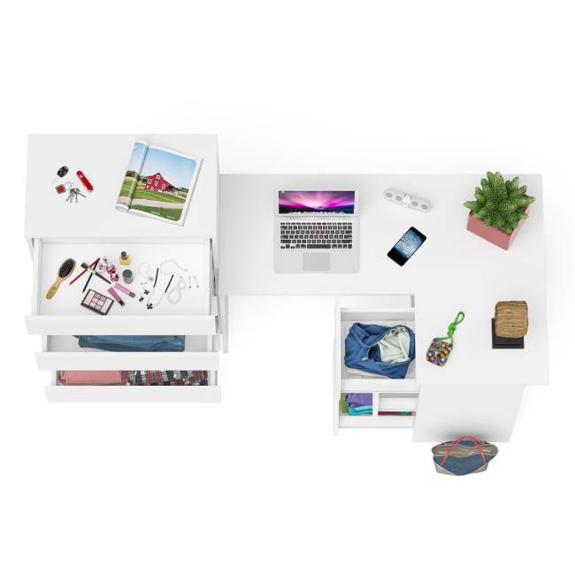 Высокий комод 700 пять ящиков и угловой компьютерный стол МС-16 правый серии Мори цвет белый Высокий комод 700 пять ящиков и угловой компьютерный стол МС-16 правый серии Мори цвет белый