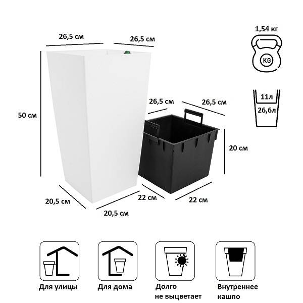 Кашпо для цветов URBI SQUARE DURS265-S449 белый 2 предмета 11 и 26.6л