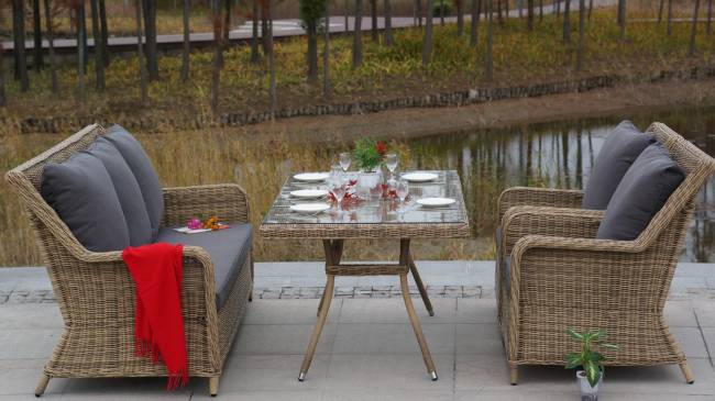 "Гляссе" диван трехместный из искусственного ротанга, цвет соломенный "Гляссе" диван трехместный из искусственного ротанга, цвет соломенный