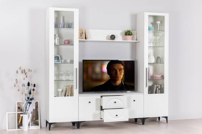 Стенка для гостиной Валенсия № 62 цвет белый шагрень Стенка для гостиной Валенсия № 62 цвет белый шагрень