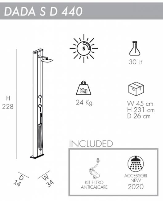 Душ солнечный Dada S D 440 140х340х2280 мм Душ солнечный Dada S D 440 140х340х2280 мм