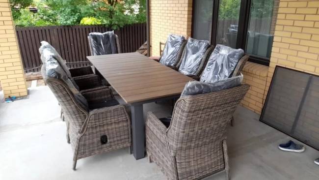 Кресло с регулируемой спинкой из искусственного ротанга "BURSA", бежево-коричневое