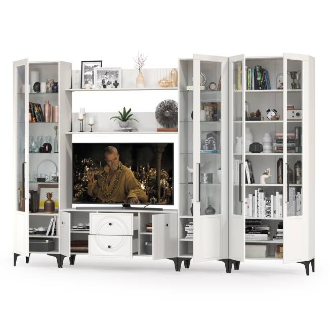 Валенсия стенка для гостиной № 71 цвет белый шагрень