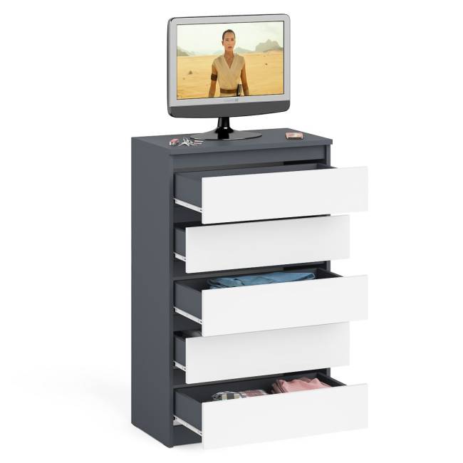 Узкий комод пять ящиков Мори МК700.5 цвет графит/белый