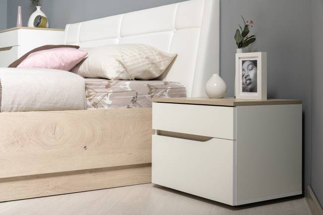 Кровать Муссон с подъёмным основанием и тумбой 16.03 цвет белый/дуб эндгрейн элегантный/кожзам белый Кровать Муссон с подъёмным основанием и тумбой 16.03 цвет белый/дуб эндгрейн элегантный/кожзам белый