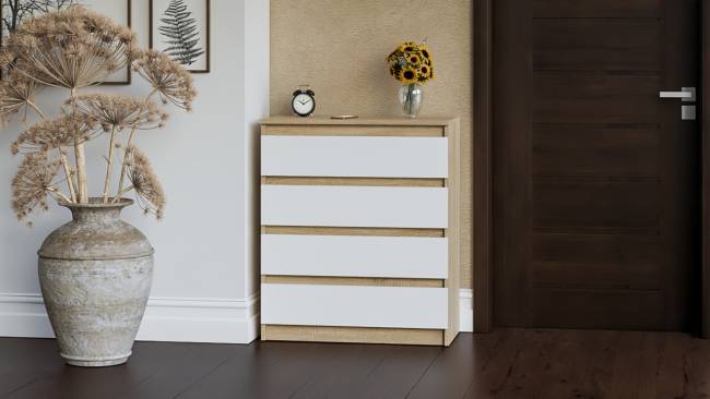 Узкий комод пять ящиков Мори МК700.5 цвет дуб сонома/белый