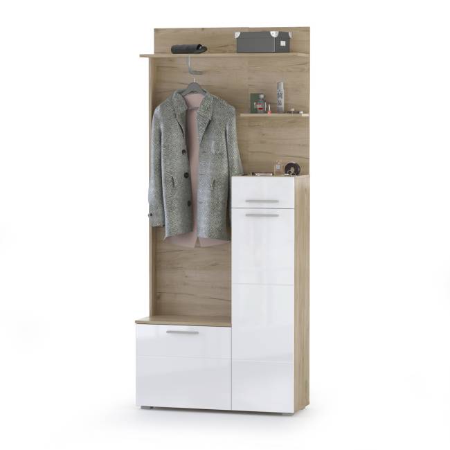 Прихожая Лайн № 5 цвет дуб крафт серый/фасады МДФ белый глянец