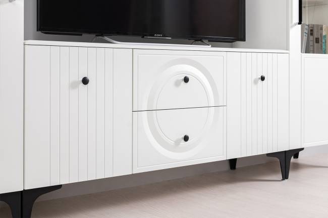 Две тумбы под аппаратуру и сервант Валенсия цвет белый шагрень