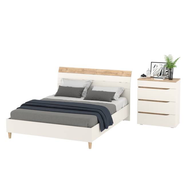 Комод четыре ящика Муссон и кровать со спальным местом 1600х200 цвет белый/дуб эндгрейн элегантный